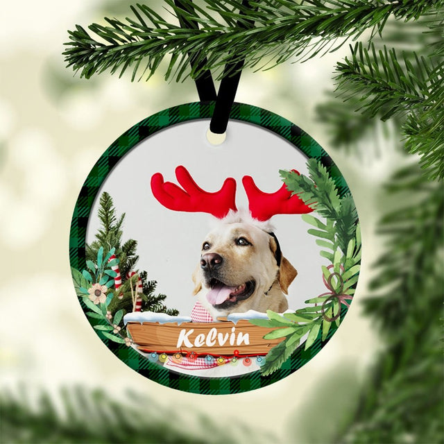 Custom Photo And Dog Name Christmas Tree Decorative Christmas Circle Ornament 2 Sided