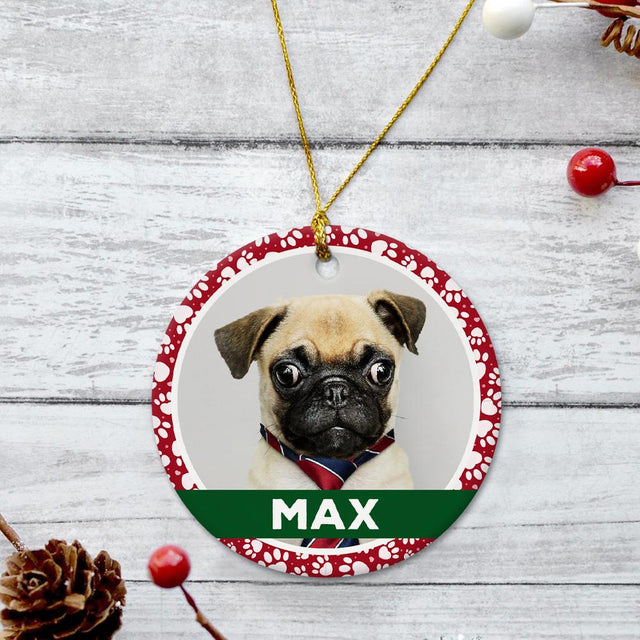 Custom Photo And Dog Name Decorative Christmas Circle Ornament 2 Sided
