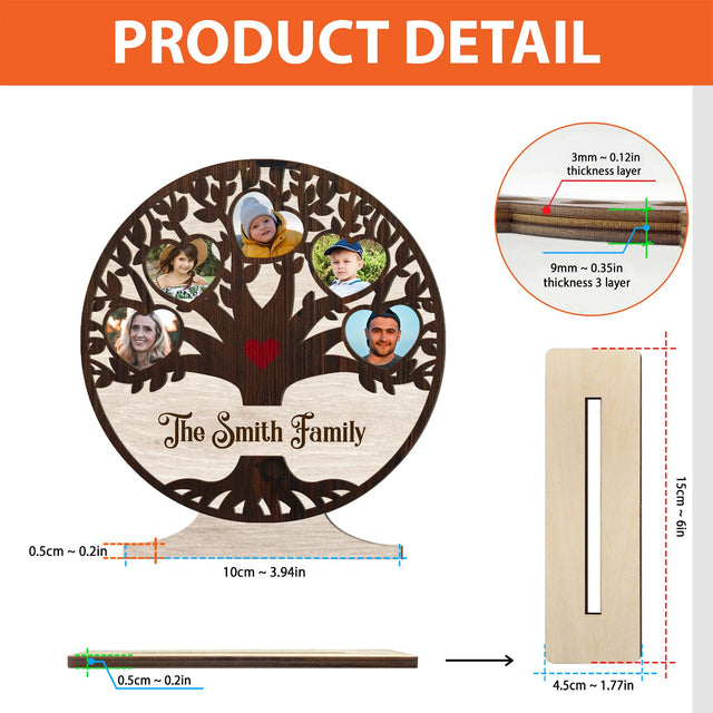 Custom Photo And Family Name, Family Tree, Wooden Plaque 3 Layers