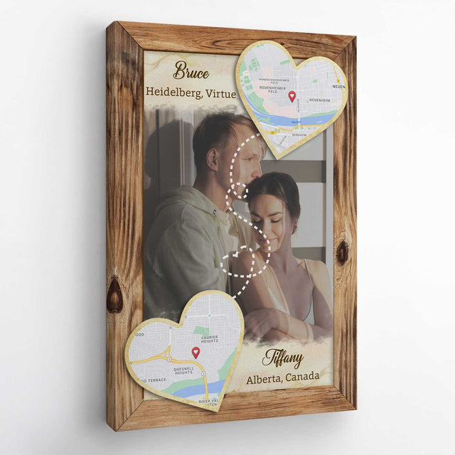 Custom Photo And Map Print By Location, Personalized Name And Text, , Canvas Wall Art