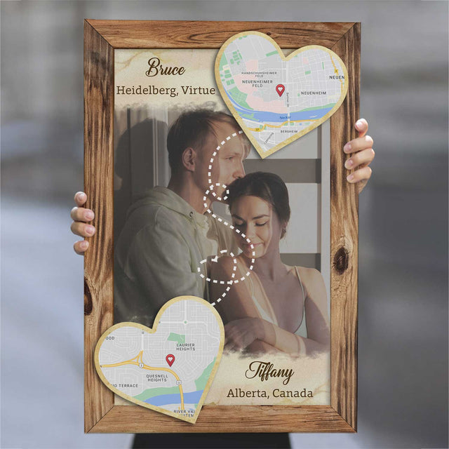 Custom Photo And Map Print By Location, Personalized Name And Text, , Canvas Wall Art