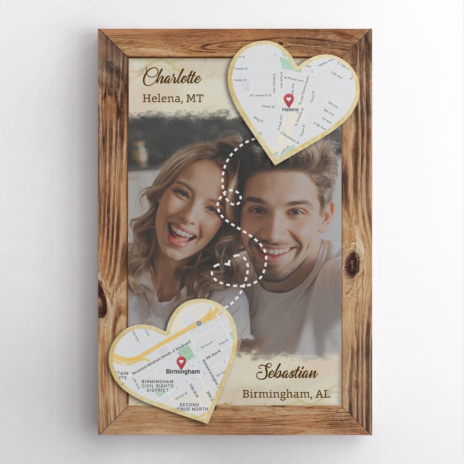 Custom Photo And Map Print By Location, Personalized Name And Text, , Canvas Wall Art
