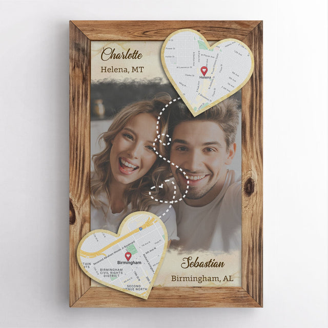Custom Photo And Map Print By Location, Personalized Name And Text, , Canvas Wall Art