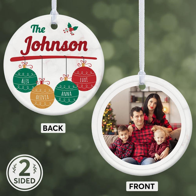 Custom Photo And Text Christmas Light Decorative Christmas Circle Ornament 2 Sided