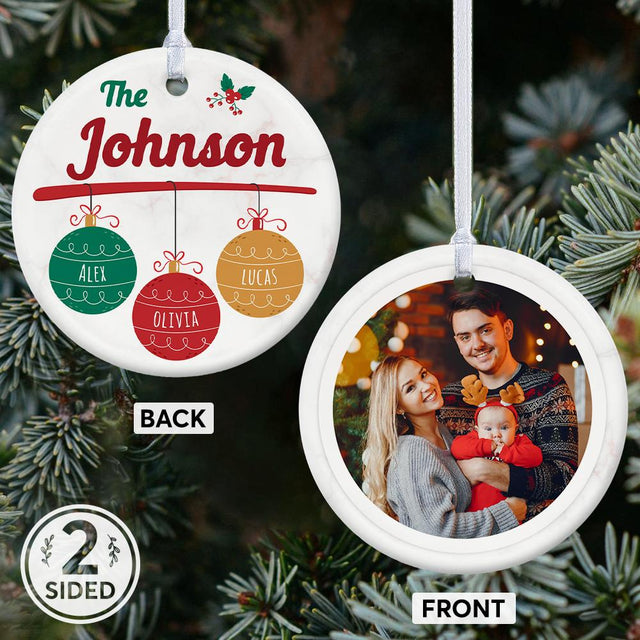 Custom Photo And Text Christmas Light Decorative Christmas Circle Ornament 2 Sided