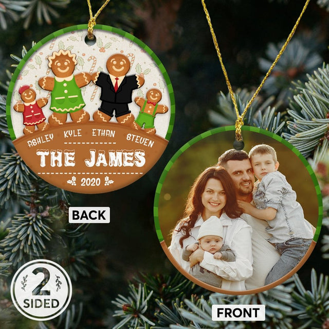 Custom Photo And Text Family Cookies Decorative Christmas Circle Ornament 2 Sided