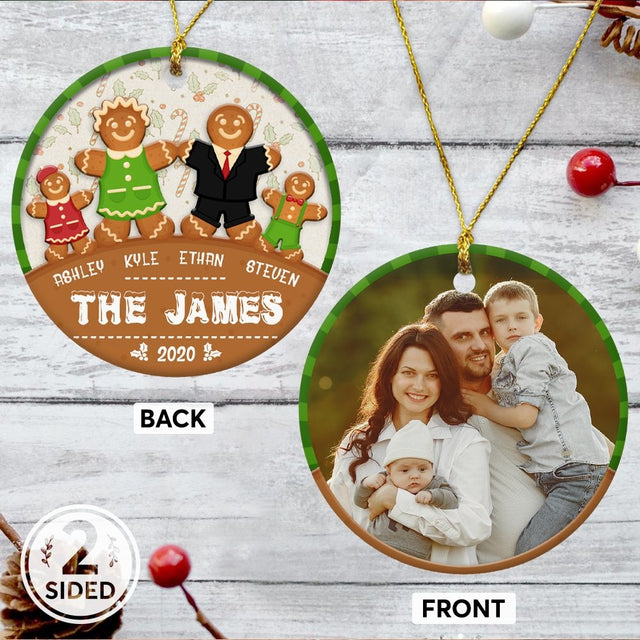 Custom Photo And Text Family Cookies Decorative Christmas Circle Ornament 2 Sided