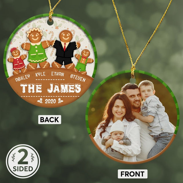 Custom Photo And Text Family Cookies Decorative Christmas Circle Ornament 2 Sided
