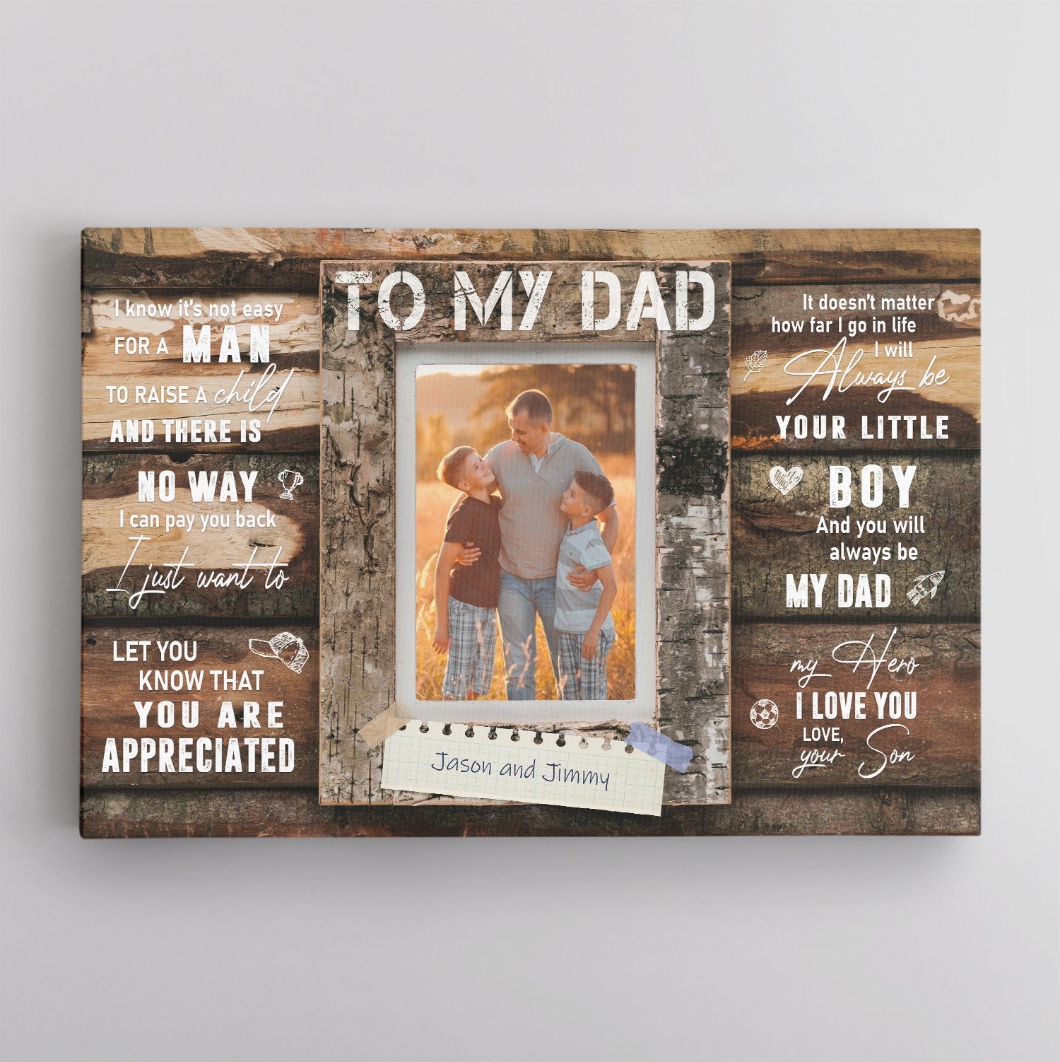 Custom Photo And Text, Gift For Dad, Canvas Wall Art
