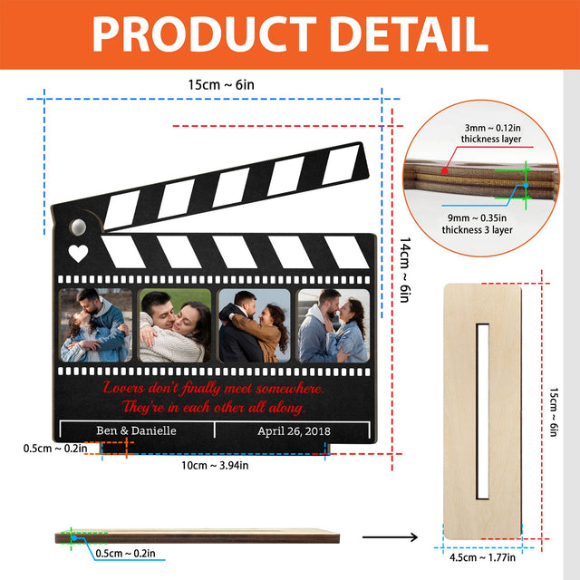 Custom Photo, Clapper Board Shape, Personalized Name, Date And Text, Wooden Plaque 3 Layers