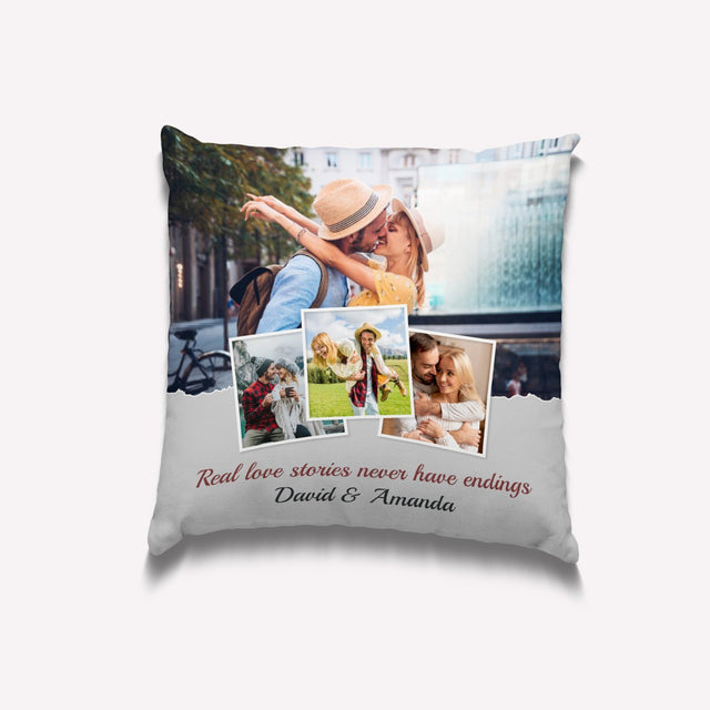 Custom Photo Collage 4 Pictures, Personalized Text Pillow
