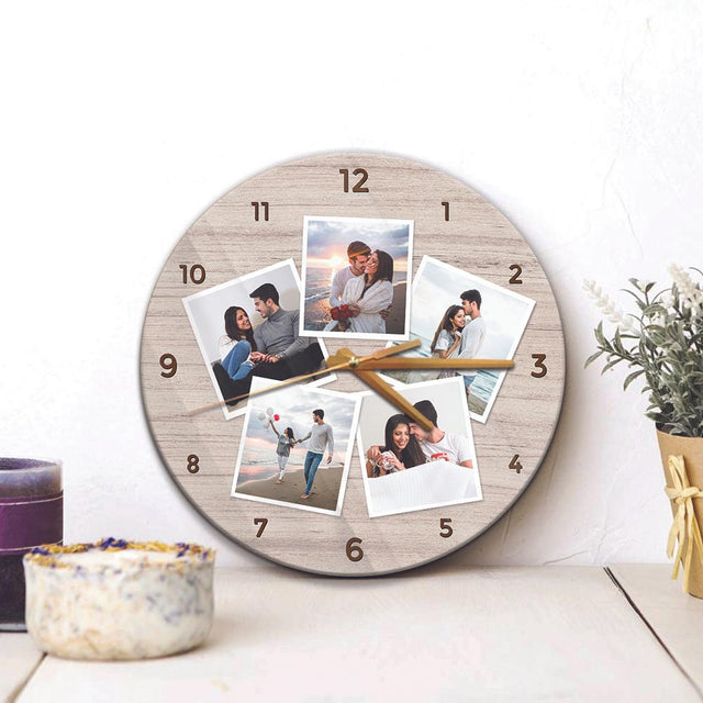 Custom Photo Collage, 5 Photos, Wall Clock