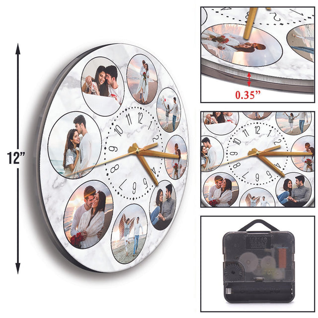 Custom Photo Collage, 8 Circle Photos, Wall Clock