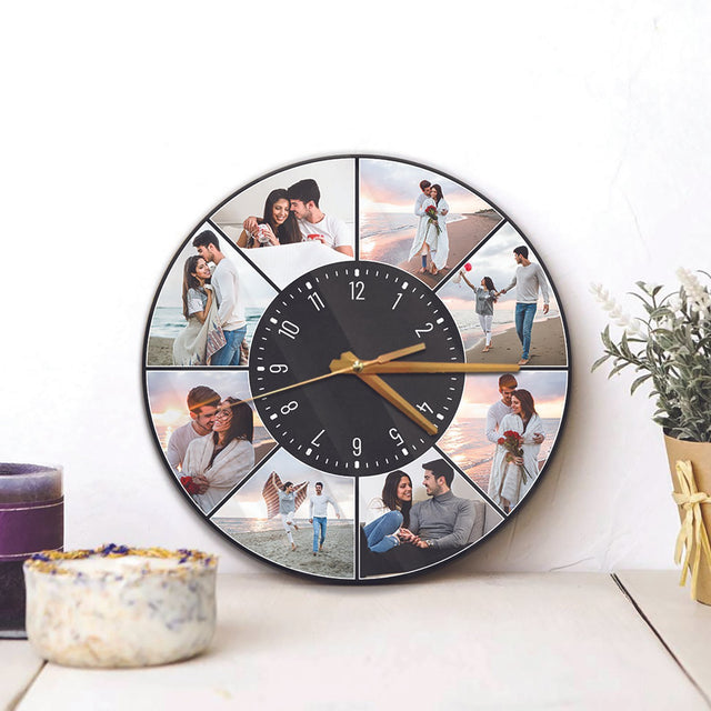 Custom Photo Collage, 8 Photos, Wall Clock