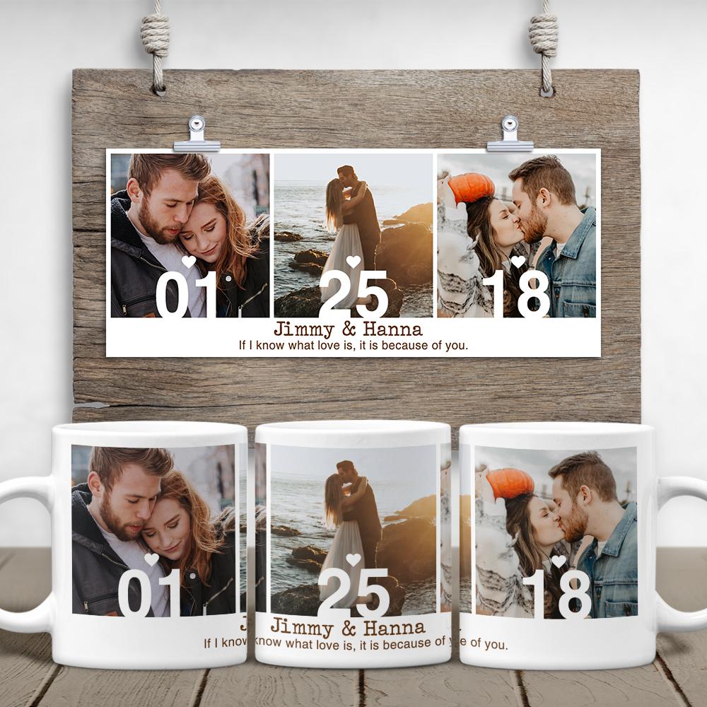 Custom Photo Collage And Text 3 Pictures White Mug