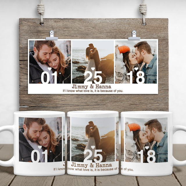 Custom Photo Collage And Text 3 Pictures White Mug