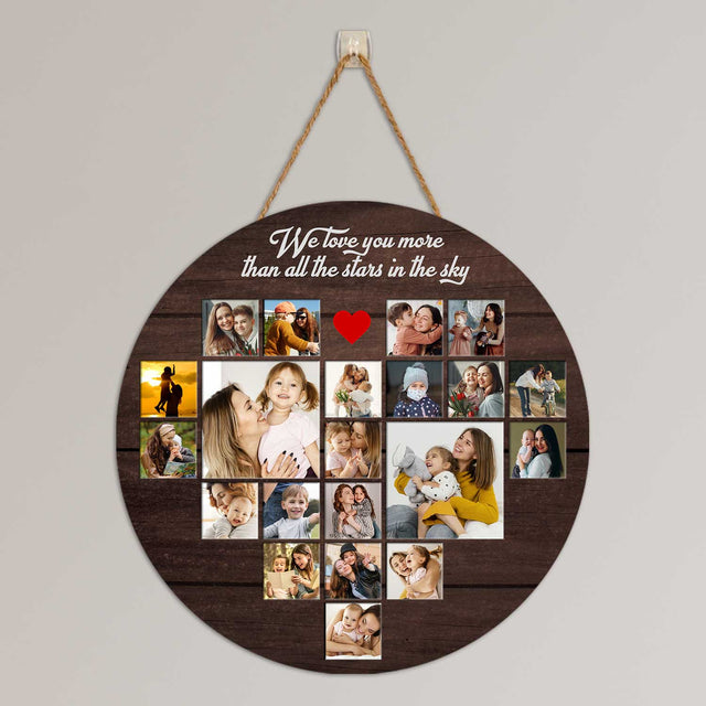 Custom Photo Collage, Heart Shape, Round Wood Sign
