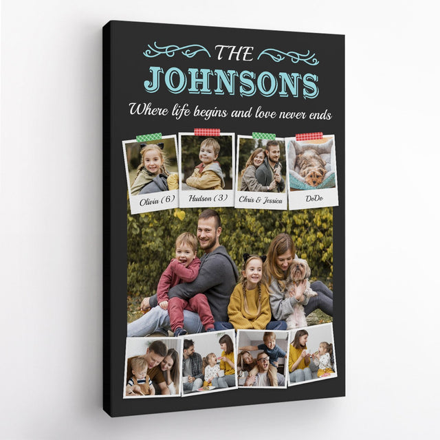 Custom Photo Collage, Personalized Family Name And Text Canvas Wall Art