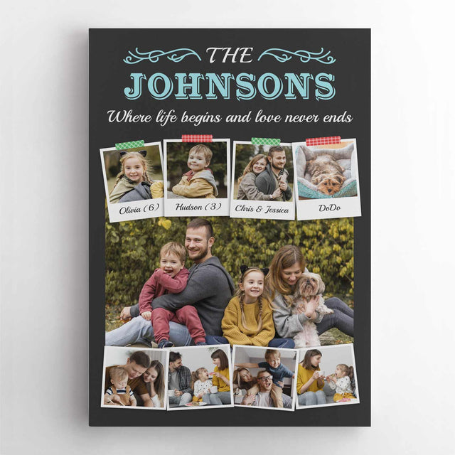 Custom Photo Collage, Personalized Family Name And Text Canvas Wall Art