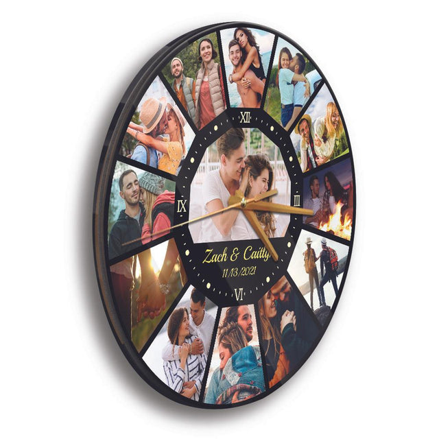 Custom Photo Collage, Personalized Name And Date, Wall Clock