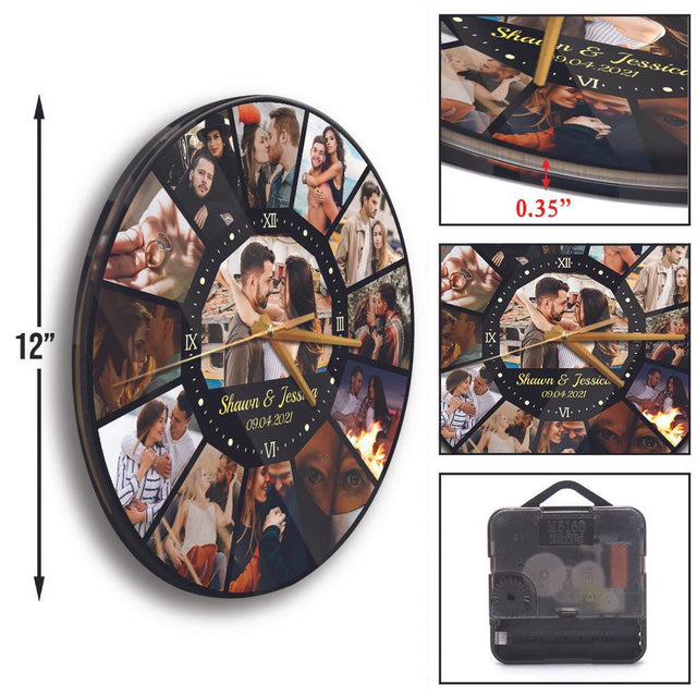 Custom Photo Collage, Personalized Name And Date, Wall Clock