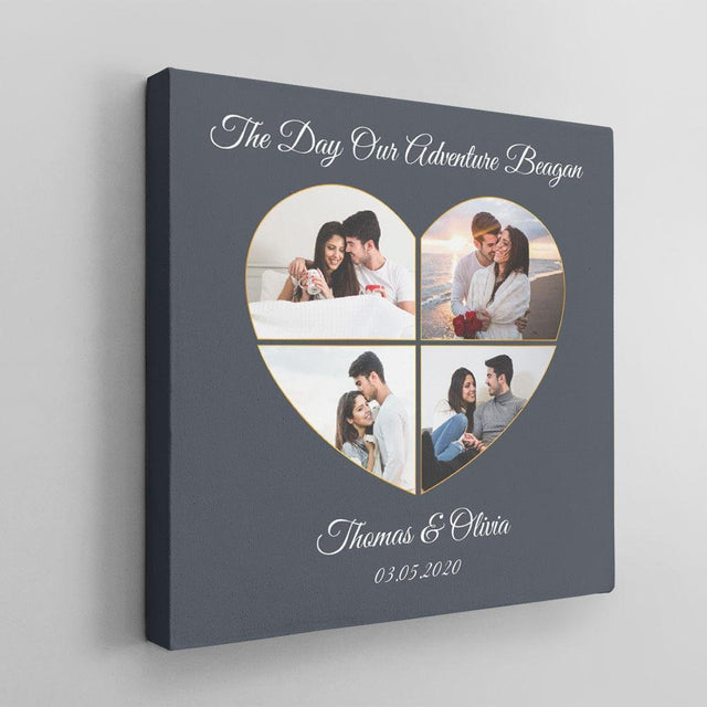 Custom Photo Collage, Personalized Text, 4 Pictures Heart Art Canvas
