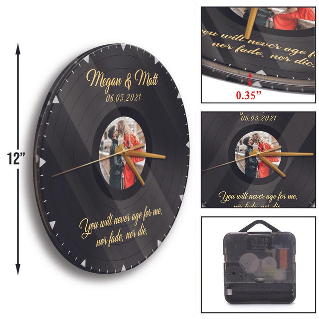 Custom Photo Collage, Upload Photos, Vinyl Record, Personalized Name And Text, Wall Clock