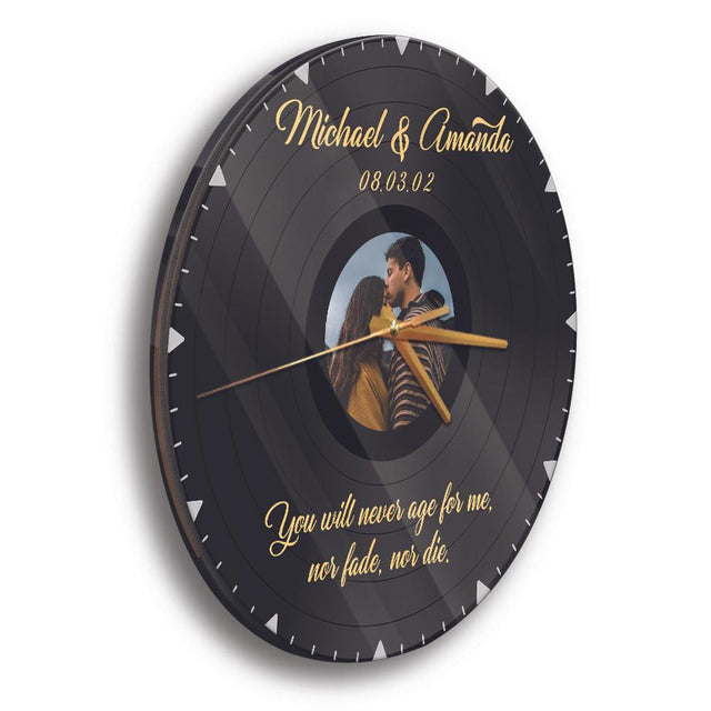 Custom Photo Collage, Upload Photos, Vinyl Record, Personalized Name And Text, Wall Clock