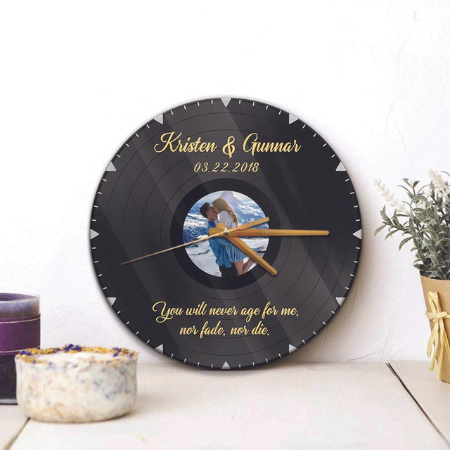 Custom Photo Collage, Upload Photos, Vinyl Record, Personalized Name And Text, Wall Clock