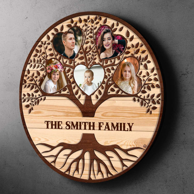Custom Photo, Family Tree, Round Wood Sign