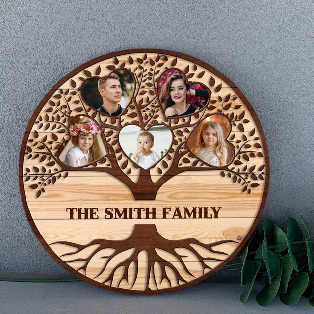 Custom Photo, Family Tree, Round Wood Sign