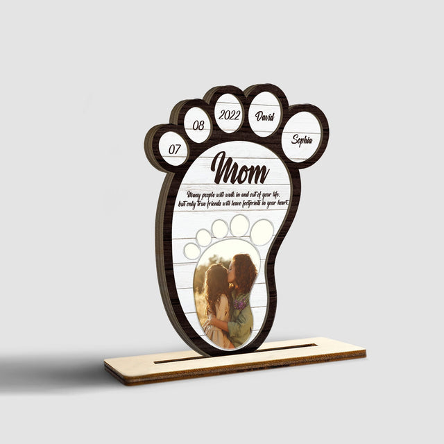 Custom Photo, Foot Shape, Personalized Name And Text, Wooden Plaque 3 Layers