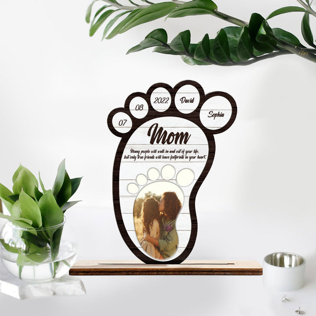 Custom Photo, Foot Shape, Personalized Name And Text, Wooden Plaque 3 Layers