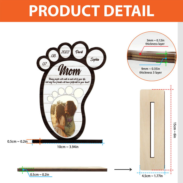 Custom Photo, Foot Shape, Personalized Name And Text, Wooden Plaque 3 Layers