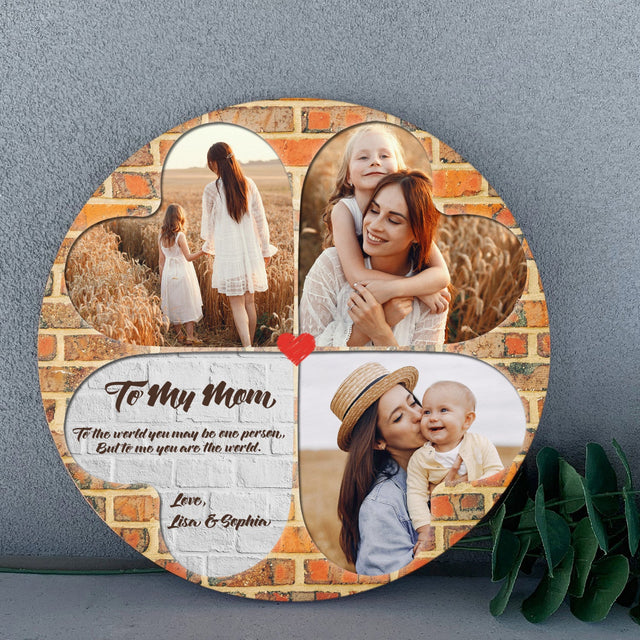 Custom Photo, Four-leaf clover, Personalized Name And Text, Round Wood Sign