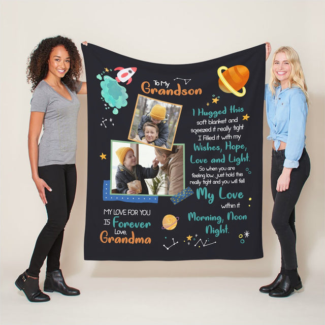 Custom Photo, Gift For Grandson, Letter Blanket