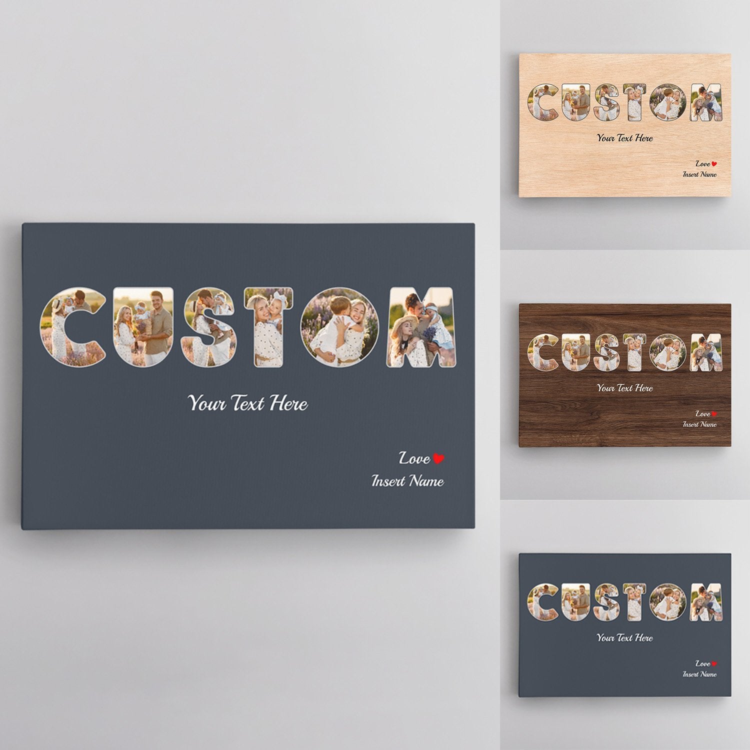 Custom Photo On Text - Personalized Name And Text Canvas Wall Art