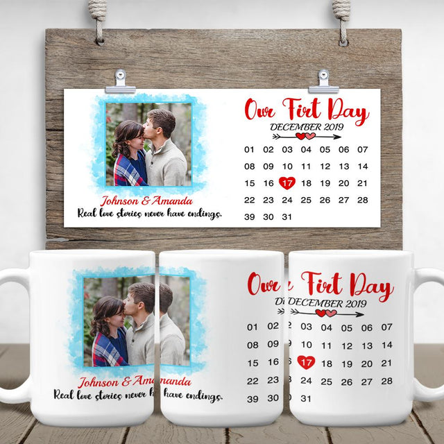 Custom Photo, Personalized Date, Text White Mug