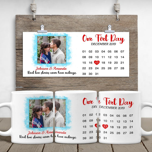 Custom Photo, Personalized Date, Text White Mug