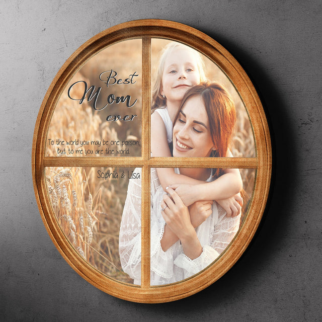 Custom Photo, Personalized Name And Text, Best Mom Ever, Round Wood Sign