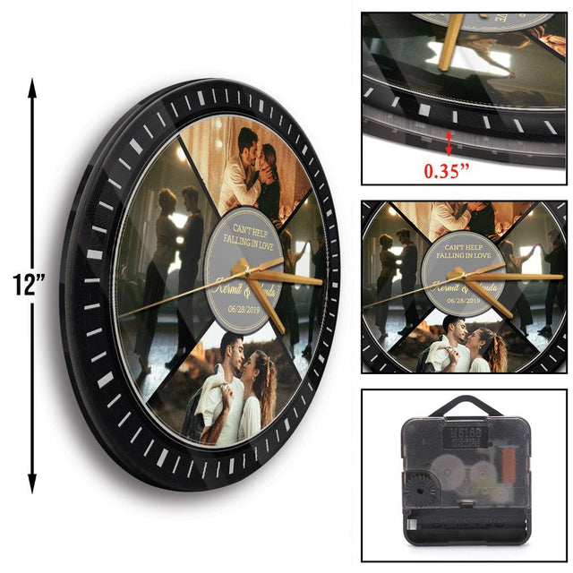 Custom Photo, Personalized Name And Text, Vinyl Record, Wall Clock