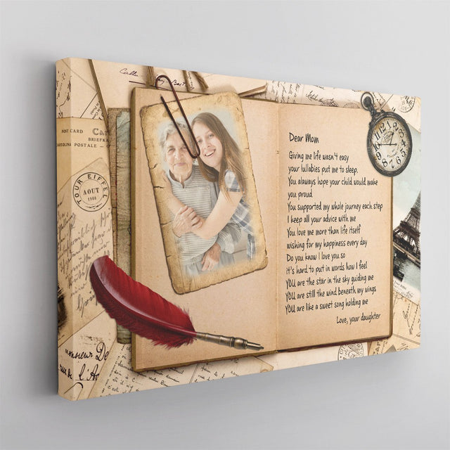 Custom Photo, Personalized Name, Gift For Mom Canvas Wall Art