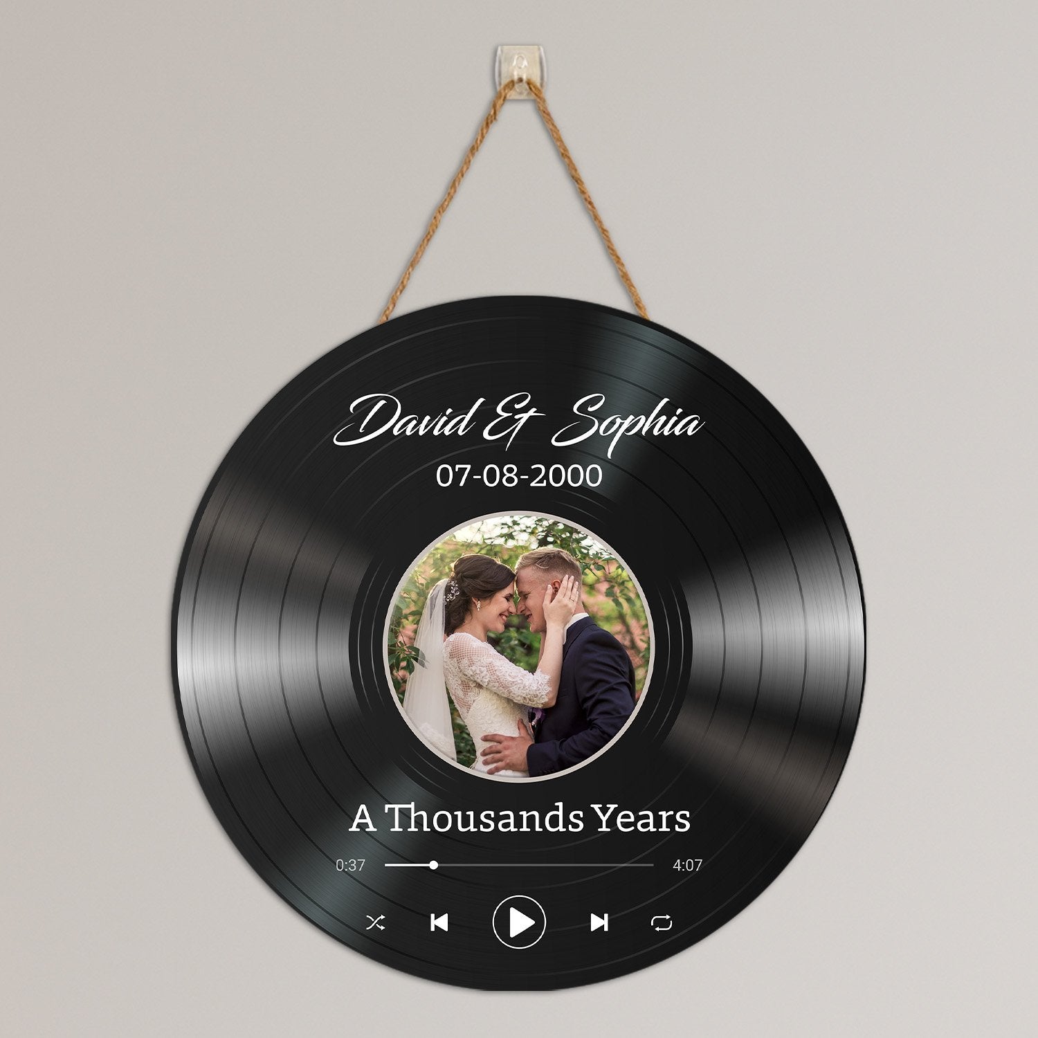 Custom Photo, Personalized Song Name And Text Round Wood Sign