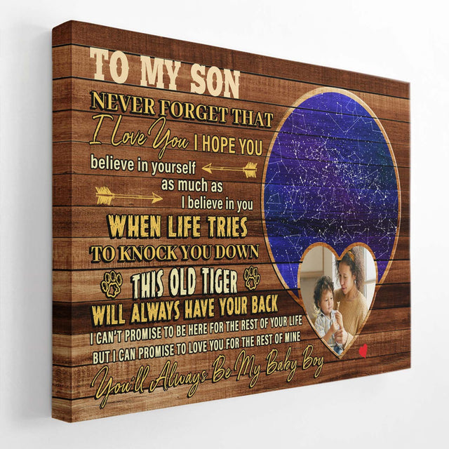 Custom Photo, Personalized Star Map, Canvas Wall Art, Gift For Son