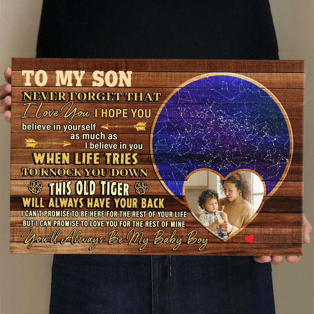 Custom Photo, Personalized Star Map, Canvas Wall Art, Gift For Son
