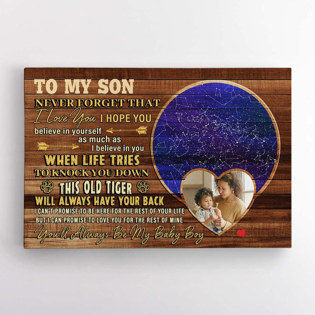 Custom Photo, Personalized Star Map, Canvas Wall Art, Gift For Son