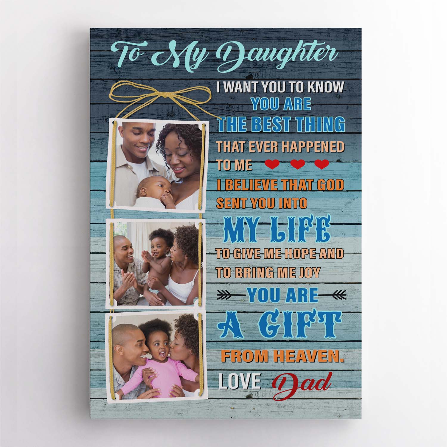 Custom Photo, Personalized Text Canvas Art Print, Gift For Daughter