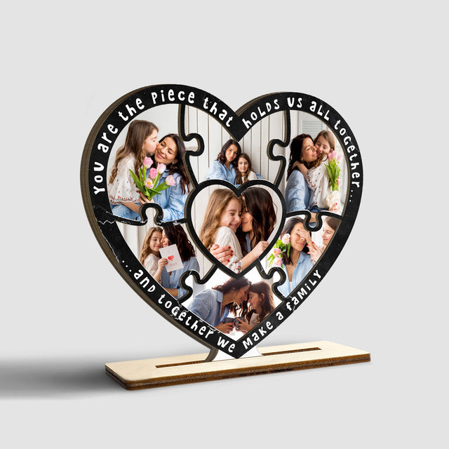 Custom Photo, Puzzle Heart Sahpe, Wooden Plaque 3 Layers