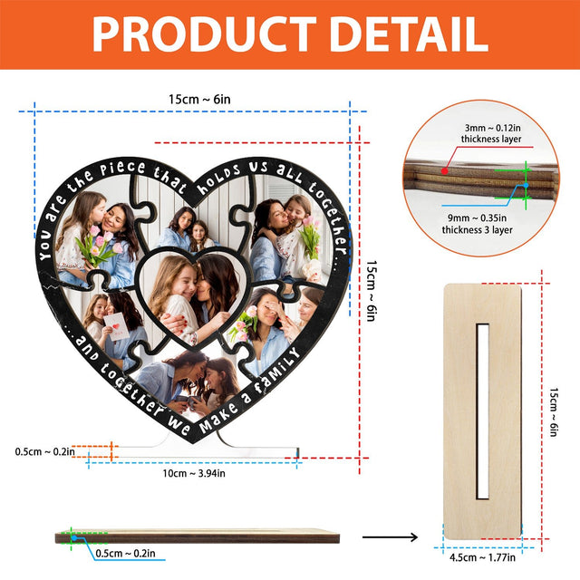 Custom Photo, Puzzle Heart Sahpe, Wooden Plaque 3 Layers
