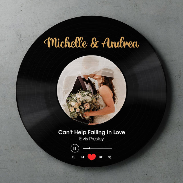 Custom Photo Vinyl Record, Personalized Name And Text, Round Wood Sign